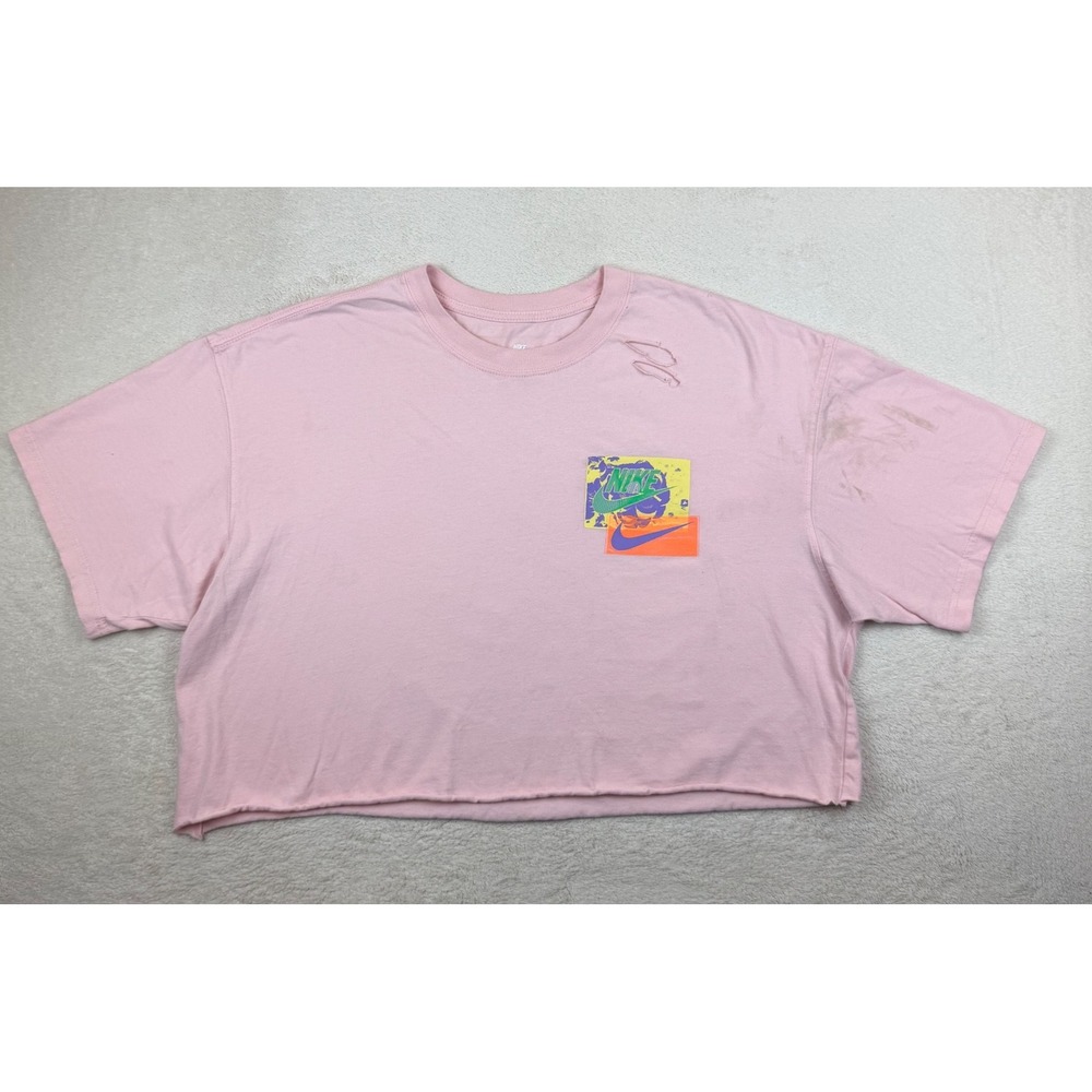 Nike Graphic Cropped T-Shirt Loose Fit Large Distressed REWORKED!
